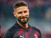 Olivier Giroud is playing for AC Milan against FC Internazionale in a Serie A match at Giuseppe Meazza Stadium in Milan, Italy, on April 22,...
