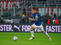 Lautaro Martinez is playing for FC Internazionale against AC Milan in a Serie A match at Giuseppe Meazza Stadium in Milan, Italy, on April 2...