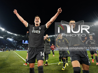 Arkadiusz Milik of Juventus FC is celebrating the victory of the Coppa Italia Semi-final Second Leg match between SS Lazio and Juventus FC a...