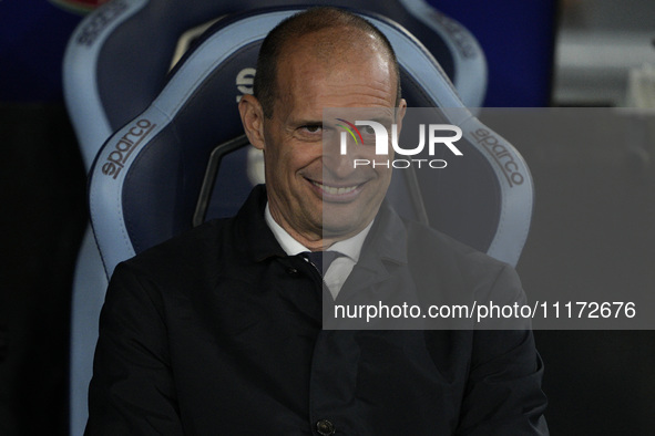 Massimiliano Allegri, the head coach of Juventus FC, is watching the Coppa Italia Semi-final Second Leg match between SS Lazio and Juventus...