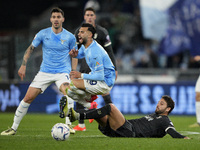 Manuel Locatelli of Juventus FC is competing for the ball with Valentin Castellanos of S.S. Lazio during the Coppa Italia Semi-final Second...