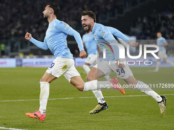Valentin Castellanos of S.S. Lazio is celebrating after scoring a goal during the Coppa Italia Semi-final Second Leg match between SS Lazio...