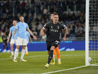 Arkadiusz Milik of Juventus FC is celebrating after scoring a goal during the Coppa Italia Semi-final Second Leg match between SS Lazio and...