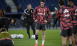 Dusan Vlahovic of Juventus FC is warming up before the Coppa Italia Semi-final Second Leg...
