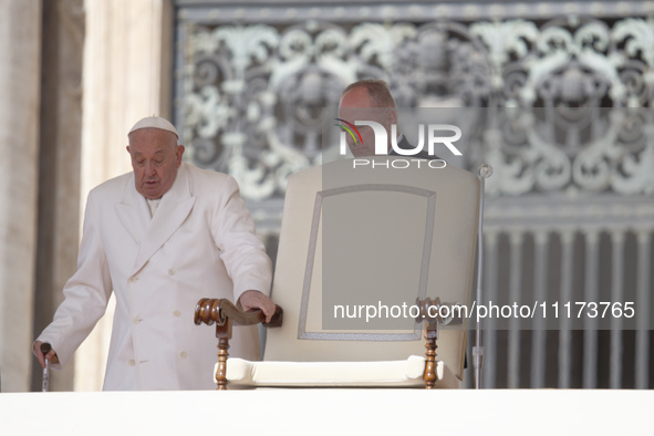 Pope Francis is leading the weekly general audience in Saint Peter's Square, Vatican City, on April 24, 2024. 