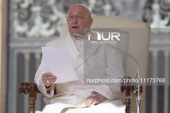 Pope Francis is leading the weekly general audience in Saint Peter's Square, Vatican City, on April 24, 2024. 