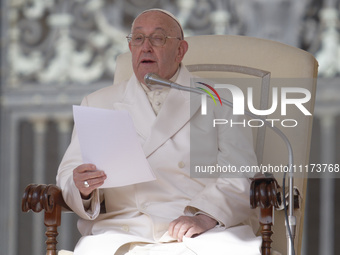 Pope Francis is leading the weekly general audience in Saint Peter's Square, Vatican City, on April 24, 2024. (