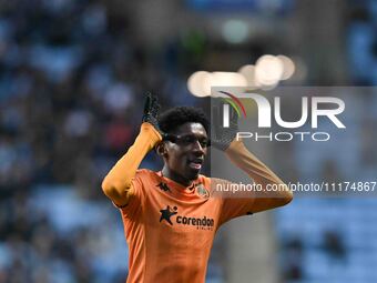 Jaden Philogene of Hull City is celebrating after scoring his team's first goal during the Sky Bet Championship match between Coventry City...