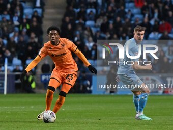 Jaden Philogene (23, Hull City) is controlling the ball during the Sky Bet Championship match between Coventry City and Hull City at the Cov...