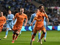 Fabio Carvalho of Hull City is celebrating after scoring his team's second goal from the penalty spot during the Sky Bet Championship match...