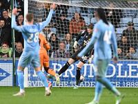 Noah Ohio of Hull City is scoring during the Sky Bet Championship match between Coventry City and Hull City at the Coventry Building Society...