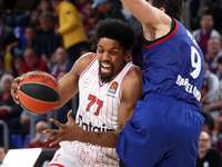Shaq McKissic and Ricky Rubio are playing in the match between FC Barcelona and Olympiacos Piraeus for Game 1 of the Play-offs of the Turkis...