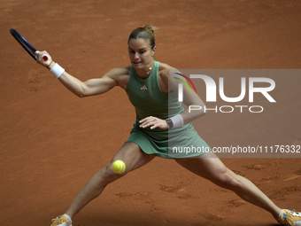 Maria Sakkari of Greece is in action during the 2024 ATP Tour Madrid Open tennis tournament at Caja Magica in Madrid, Spain, on April 25, 20...
