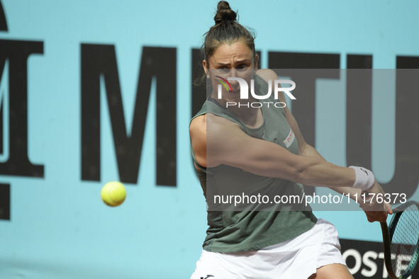 Sara Sorribes Tormo of Spain is in action during the 2024 ATP Tour Madrid Open tennis tournament at Caja Magica in Madrid, Spain, on April 2...