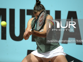 Sara Sorribes Tormo of Spain is in action during the 2024 ATP Tour Madrid Open tennis tournament at Caja Magica in Madrid, Spain, on April 2...