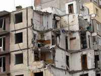 An apartment building at 118 Naberezhna Peremohy Street, which was struck by a Russian Kh-22 missile on January 14, 2023, killing 46 people,...
