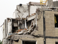 An apartment building at 118 Naberezhna Peremohy Street, which was struck by a Russian Kh-22 missile on January 14, 2023, killing 46 people,...