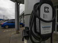 EDMONTON, CANADA - APRIL 24:
Electric vehicle charge station in Edmonton, on April 24, 2024, in Edmonton, Alberta, Canada. (