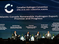 EDMONTON, CANADA - APRIL 24:
(L-R) Chris Norris - Siemens, David MacGregor - Government of Nova Scotia, Greg Heath - World Energy GH2, Brend...