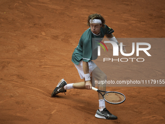 Andrey Andreyevich Rublev of Russia is in action during the 2024 ATP Tour Madrid Open tennis tournament at Caja Magica in Madrid, Spain, on...