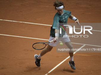 Andrey Andreyevich Rublev of Russia is in action during the 2024 ATP Tour Madrid Open tennis tournament at Caja Magica in Madrid, Spain, on...