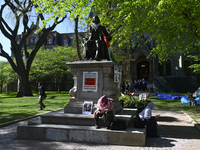 Protesters are setting up camp to protest the Gaza conflict on the University of Pennsylvania campus in Philadelphia, PA, USA, on April 26,...