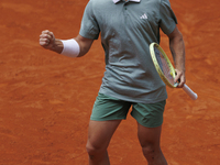 Alejandro Davidovich is celebrating during his match on Day 5 of the Mutua Madrid Open at Caja Magica Stadium in Madrid, Spain, on April 26....