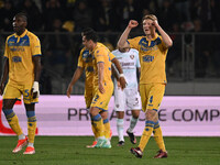 Marco Brescianini of Frosinone Calcio is celebrating after scoring the goal to make it 2-0 during the 34th day of the Serie A Championship b...