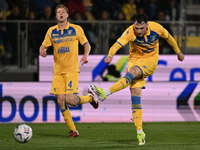 Nadir Zortea of Frosinone Calcio is scoring the third goal in a 3-0 match during the 34th day of the Serie A Championship between Frosinone...