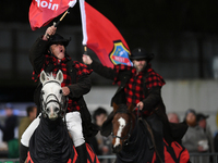 Crusaders horsemen are participating in their traditional pre-game activities before the start of the round ten Super Rugby match between th...