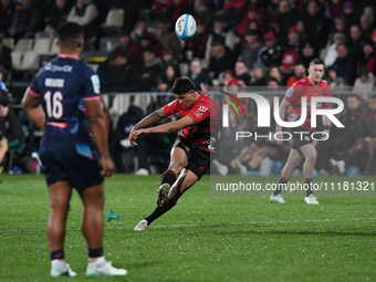 Rivez Reihana of the Crusaders is kicking at goal during the round ten Super Rugby match between the Crusaders and the Melbourne Rebels at A...