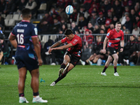 Rivez Reihana of the Crusaders is kicking at goal during the round ten Super Rugby match between the Crusaders and the Melbourne Rebels at A...