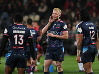 Carter Gordon of the Rebels is talking to a teammate during the round ten Super Rugby match between the Crusaders and the Melbourne Rebels a...