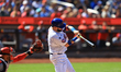 Tomas Nido #3 of the New York Mets is batting during the fifth inning of the baseball game...