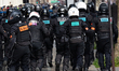 French police officers from the Repression of Violent Action Motorised Brigade (Brav-M) ar...