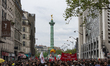 A general view of the Place de la Bastille captures demonstrators participating in the ann...