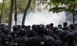 CRS riot police are confronting demonstrators by using tear gas during the annual protest...