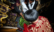 Ethiopian Orthodox worshippers are participating in the foot washing ceremony during a pra...