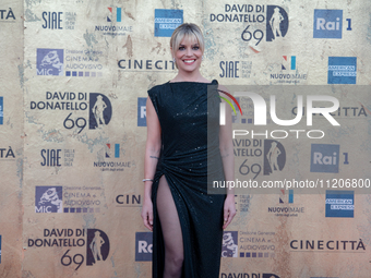 Micaela Ramazzotti is attending the photocall at the 69th David Di Donatello at Cinecitta Studios in Rome, Italy, on May 3, 2024. (