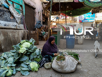 A market offering fresh fruits, vegetables, and fish is taking place in Sayyida Zeinab, situated in the Old Cairo area, Egypt, on May 4, 202...