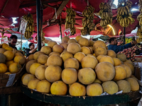 A market offering fresh fruits, vegetables, and fish is taking place in Sayyida Zeinab, situated in the Old Cairo area, Egypt, on May 4, 202...