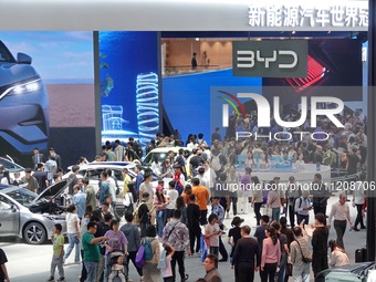 Visitors are visiting the booth of BYD at the 2024 Beijing International Automotive Exhibition in Beijing, China, on May 3, 2024. (