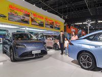 Visitors are viewing the Aion Auto exhibition area at the 21st Anhui International Automobile Exhibition in Hefei, Anhui Province, China, on...