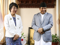 Japanese Minister for Foreign Affairs, Kamikawa Yoko (L), is holding bilateral talks with Nepal's Foreign Minister Narayankaji Shrestha (R)...