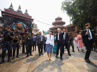 Japanese Foreign Minister Kamikawa Yoko is touring Kathmandu Durbar Square, a UNESCO World Heritage Site in Kathmandu, Nepal, on May 5, 2024...