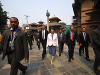 Japanese Foreign Minister Kamikawa Yoko is touring Kathmandu Durbar Square, a UNESCO World Heritage Site in Kathmandu, Nepal, on May 5, 2024...