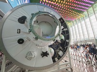 Visitors are visiting the Tianhe Core Module at the China Science and Technology Museum in Beijing, China, on May 4, 2024. (