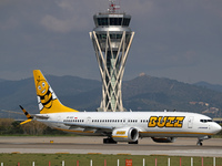 A Boeing 737 MAX 8-200 of Buzz company is preparing to take off on the runway of the Barcelona-El Prat Airport in Barcelona, Spain, on May 1...