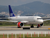 An Airbus A320-251N from SAS is preparing to take off on the runway at Barcelona-El Prat Airport in Barcelona, Spain, on May 1, 2024. (