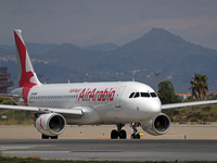 An Airbus A320-214 belonging to Air Arabia is preparing to take off on the runway at Barcelona-El Prat Airport in Barcelona, Spain, on May 1...